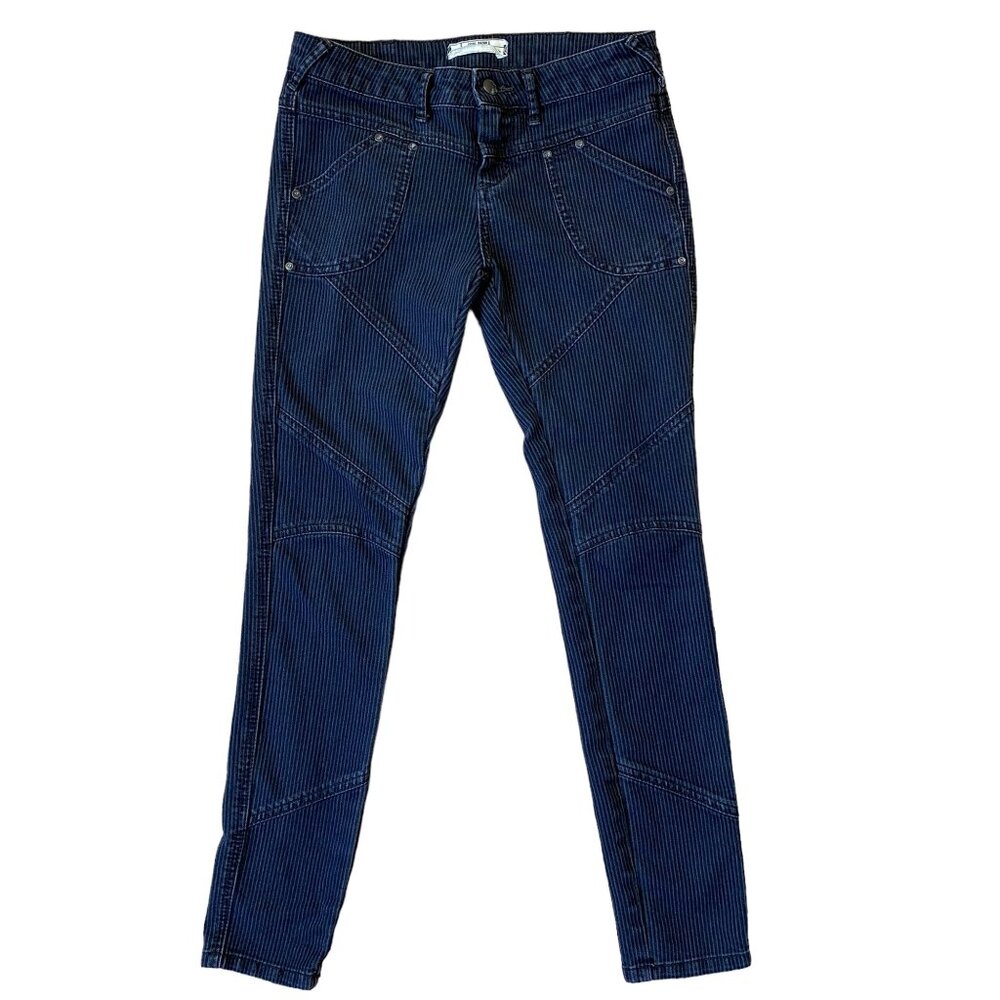 Free People Jeans Womens 26 Black Textured Stripe Low Rise Skinny Grunge Boho